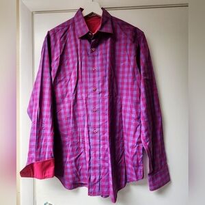 BUGATCHI Shaped Fit Purple And Pink Checkered Long Sleeve Button Shirt Size L